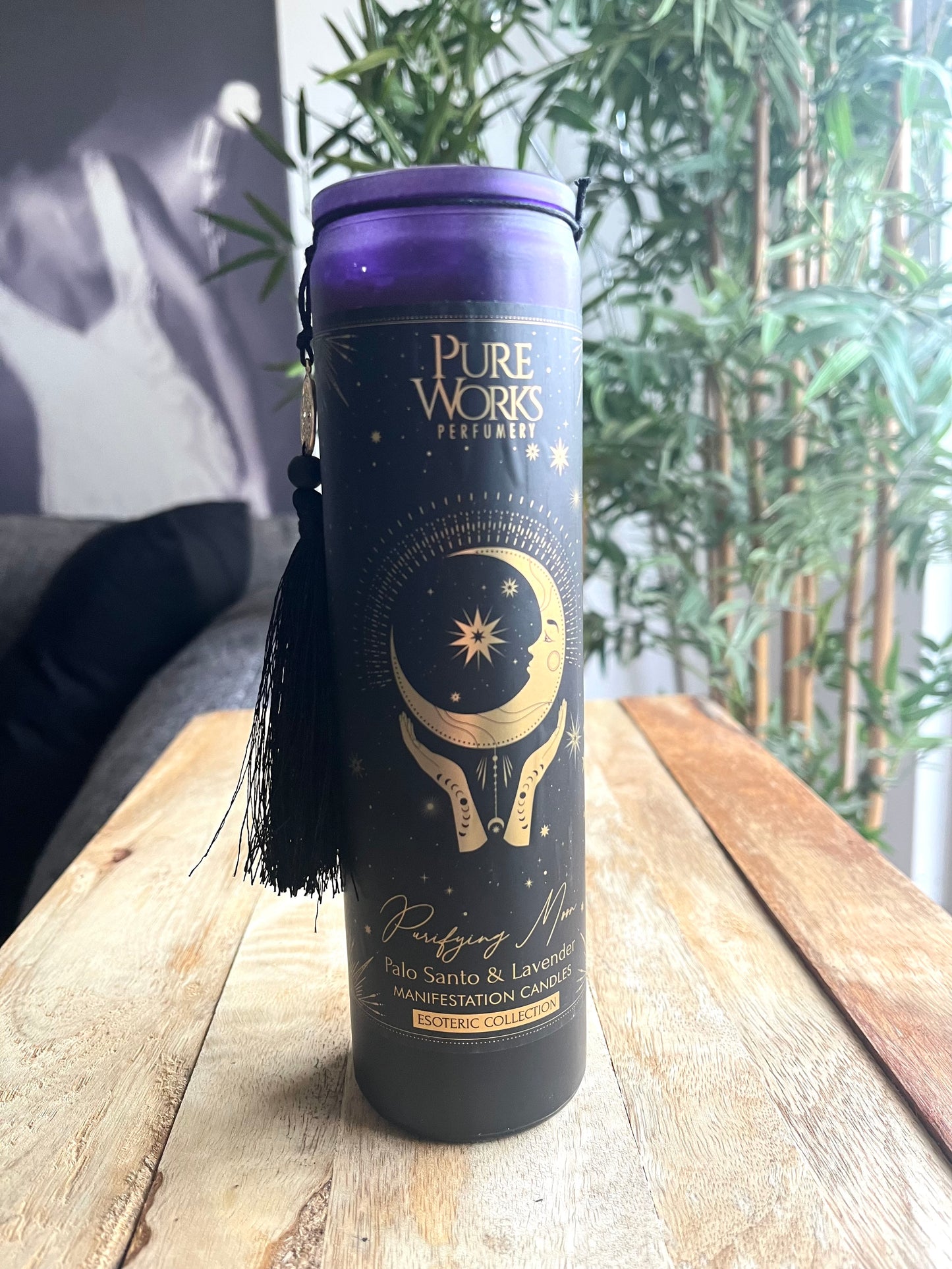 Bougie d'intention Lune de purification Palo-Santo lavande 15eur avec pompon